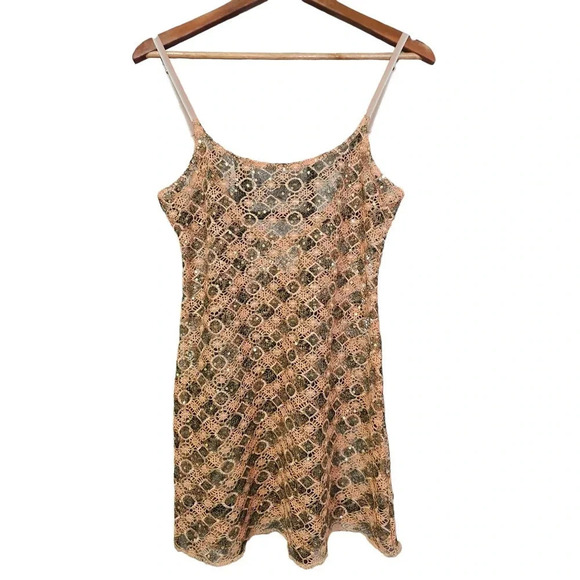 Free People Intimately Crochet Sequin Slip Dress Peach Combo Size S - Picture 3 of 6